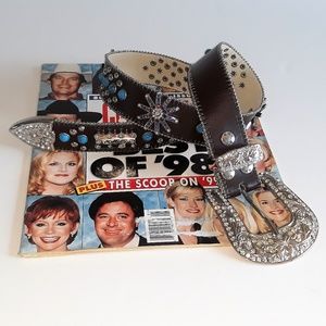 BHW dark brown genuine leather western bling belt